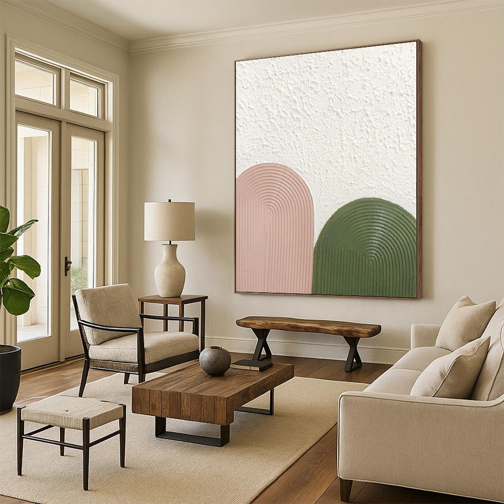 Acrylic Modern Art Paintings Pink & Green Textured Geometric Abstract Painting On Canvas PT036