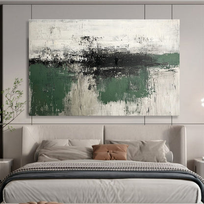 Oversized Abstract Wall Art Green, Gray & White Textured Landscape Abstract Painting HPS283