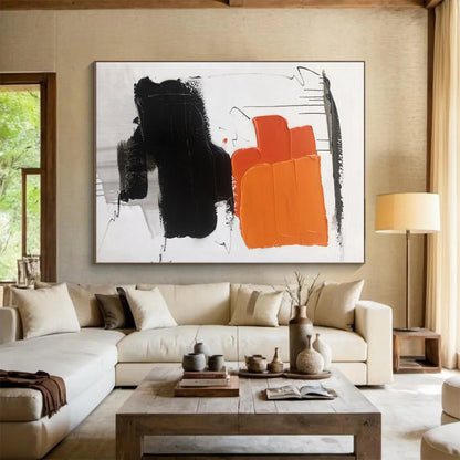 Acrylic Modern Art Paintings Orange Black Abstract Geometric Artwork PT464