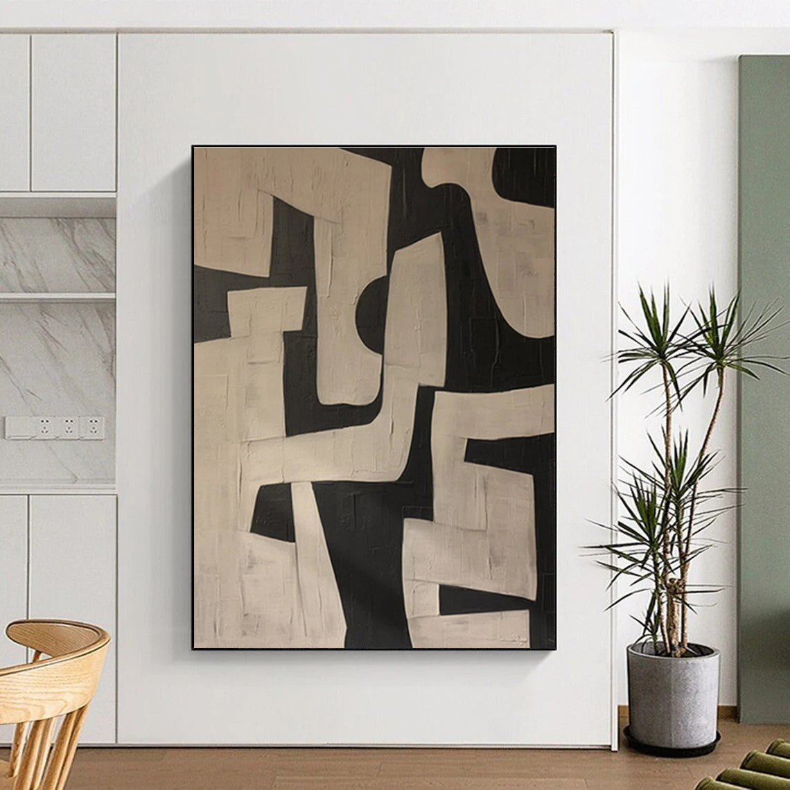 Large Contemporary Wall Art in Black and White Geometric Textures, Handmade Art PT316