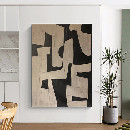 Large Contemporary Wall Art in Black and White Geometric Textures, Handmade Art PT316
