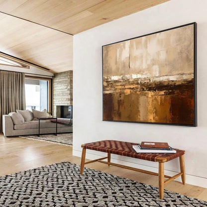 Large Painting In Living Room Beige and Brown Textured Abstract Landscape Art HPS335