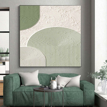 Handmade Art Green & White Geometric Textured Abstract Painting On Canvas PT074