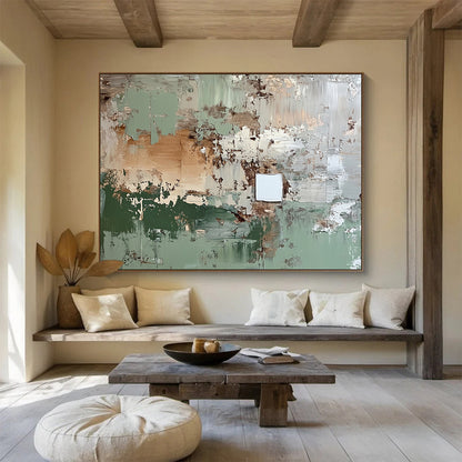 Large Contemporary Wall Art Green, Beige & White Textured Abstract Acrylic Painting HPS249