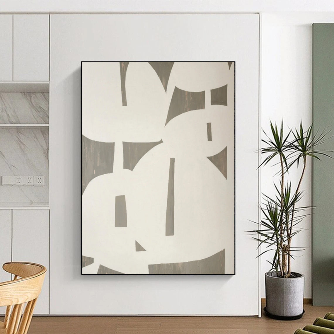 Hand Painted Art White & Gray Geometric Abstract Painting On Canvas PT023