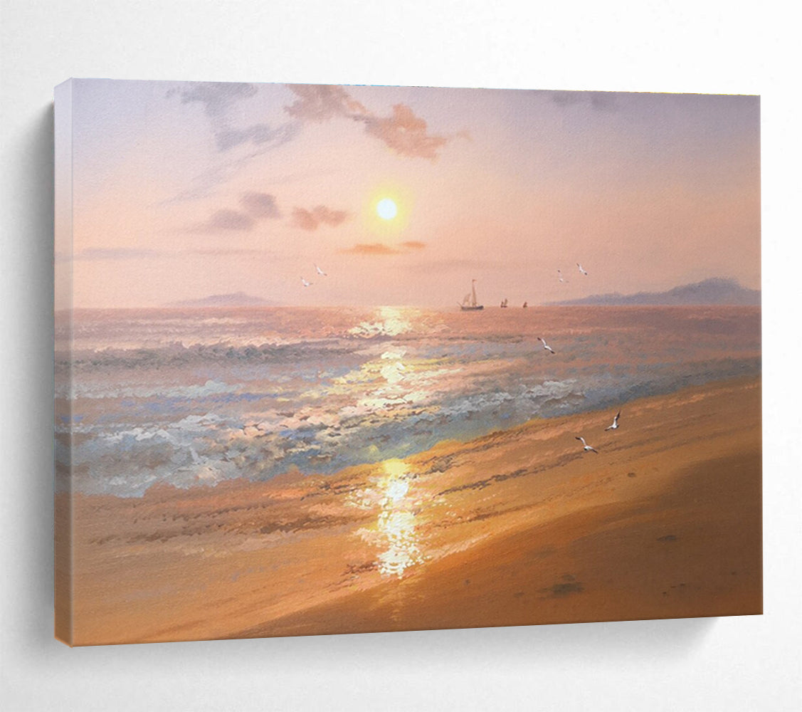 Hand-Painted Orange & Blue Coastal Sunset Realistic Acrylic Painting HPS235