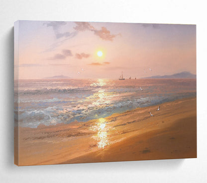 Hand-Painted Orange & Blue Coastal Sunset Realistic Acrylic Painting HPS235