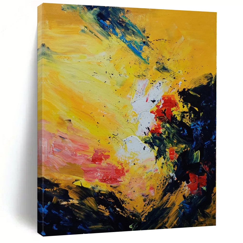 Oversized Abstract Wall Art Yellow, Red, Blue & Black Textured Abstract Painting On Canvas PT068