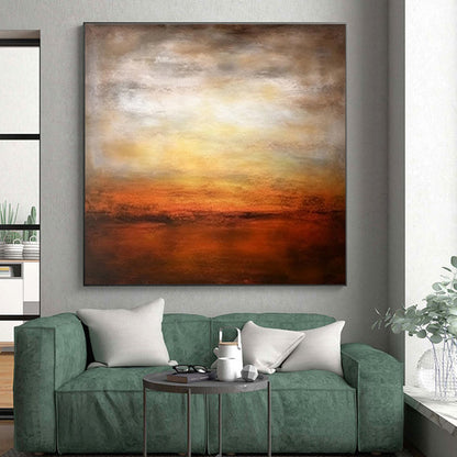 Large Size Orange Brown Abstract Sunset Art PT383