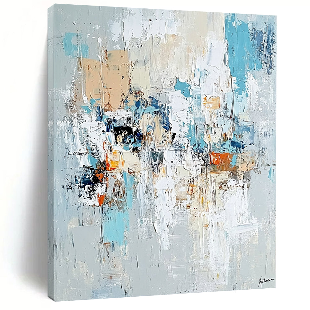 Affordable Large Abstract Wall Art, Blue Beige Orange Abstract Textured Art PT158