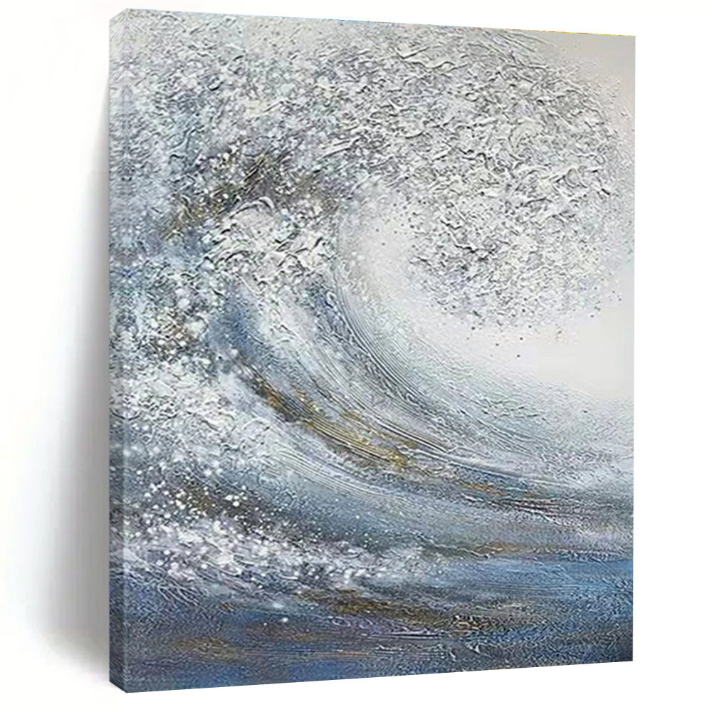Large Size Blue and White Abstract Textural Wave Art PT258