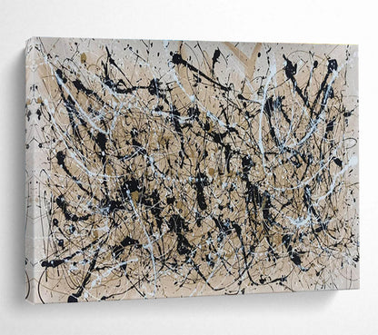 Large Size Black, White, and Beige Splatter Abstract Expressionist Art HPS364