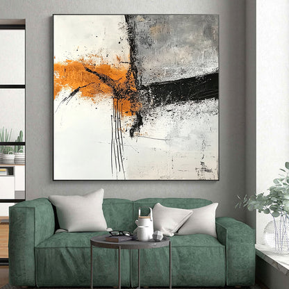 Hand-Painted Orange, Black & Gray Textured Abstract Painting On Canvas PT111