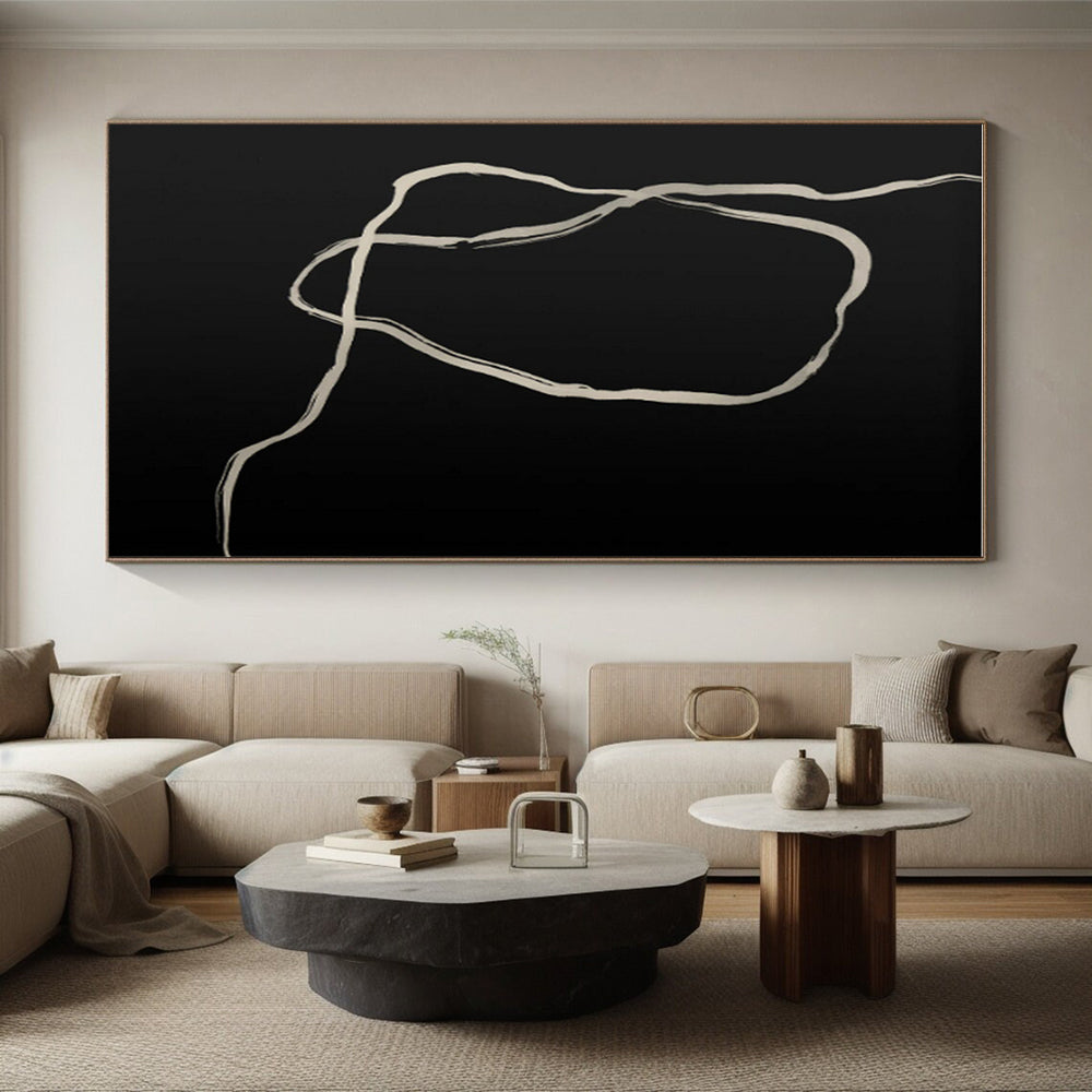 Minimalist Canvas Art Black Beige Line Abstract Art PT412