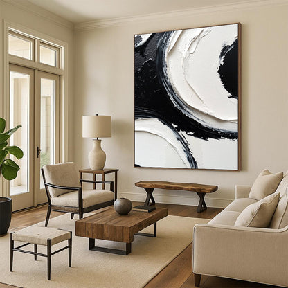 Acrylic Modern Art Paintings Black & White Textured Abstract Painting On Canvas PT127