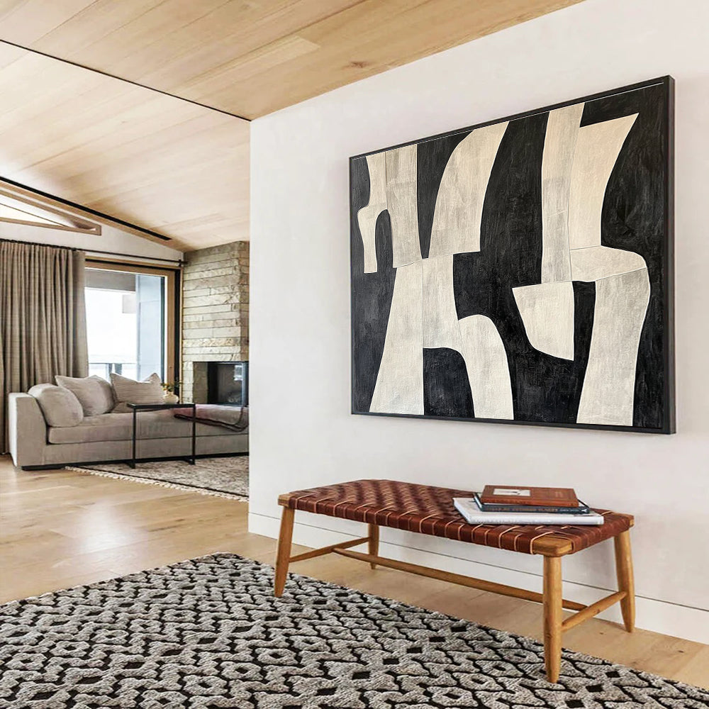 Large Size Black & White Geometric Abstract Acrylic Painting HPS244