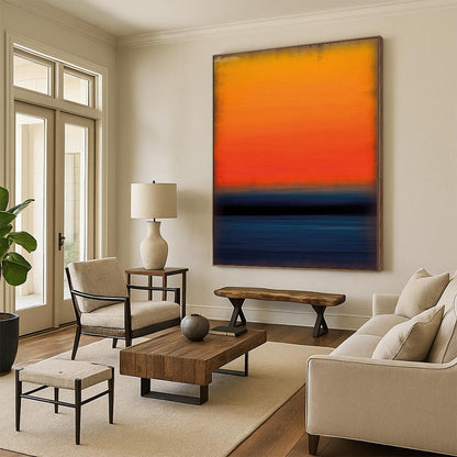 Large Painting In Living Room Orange & Blue Textured Abstract Painting On Canvas PT100