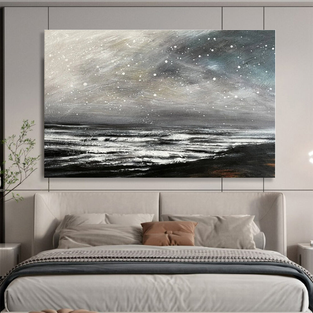 Handmade Art Monochrome Starry Sea Abstract On Canvas HPS039