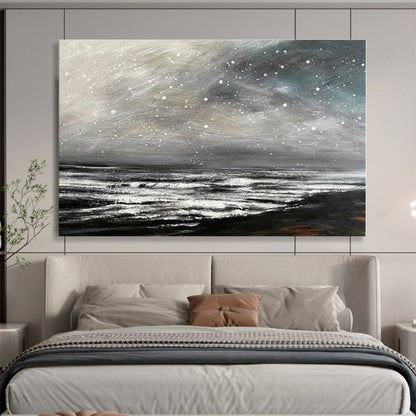 Handmade Art Monochrome Starry Sea Abstract On Canvas HPS039