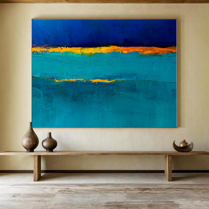 Modern Art Acrylic Blue & Orange Abstract Painting On Canvas HPS096