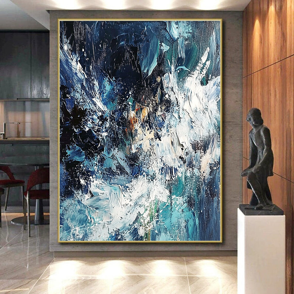 Unique Abstract Art Blue & White Textured Seascape Abstract Painting On Canvas PT125