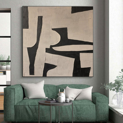 Cool Abstract Paintings in Black and White Geometric Shapes, Hand-Painted Acrylic Art PT300