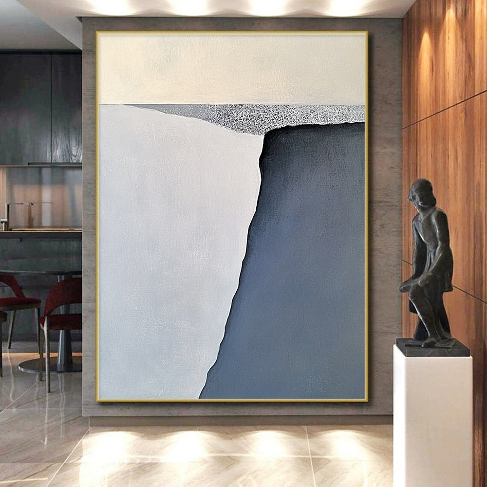 Big Abstract Painting On Canvas, Gray White Abstract Minimalist Geometric Art On Canvas PT163