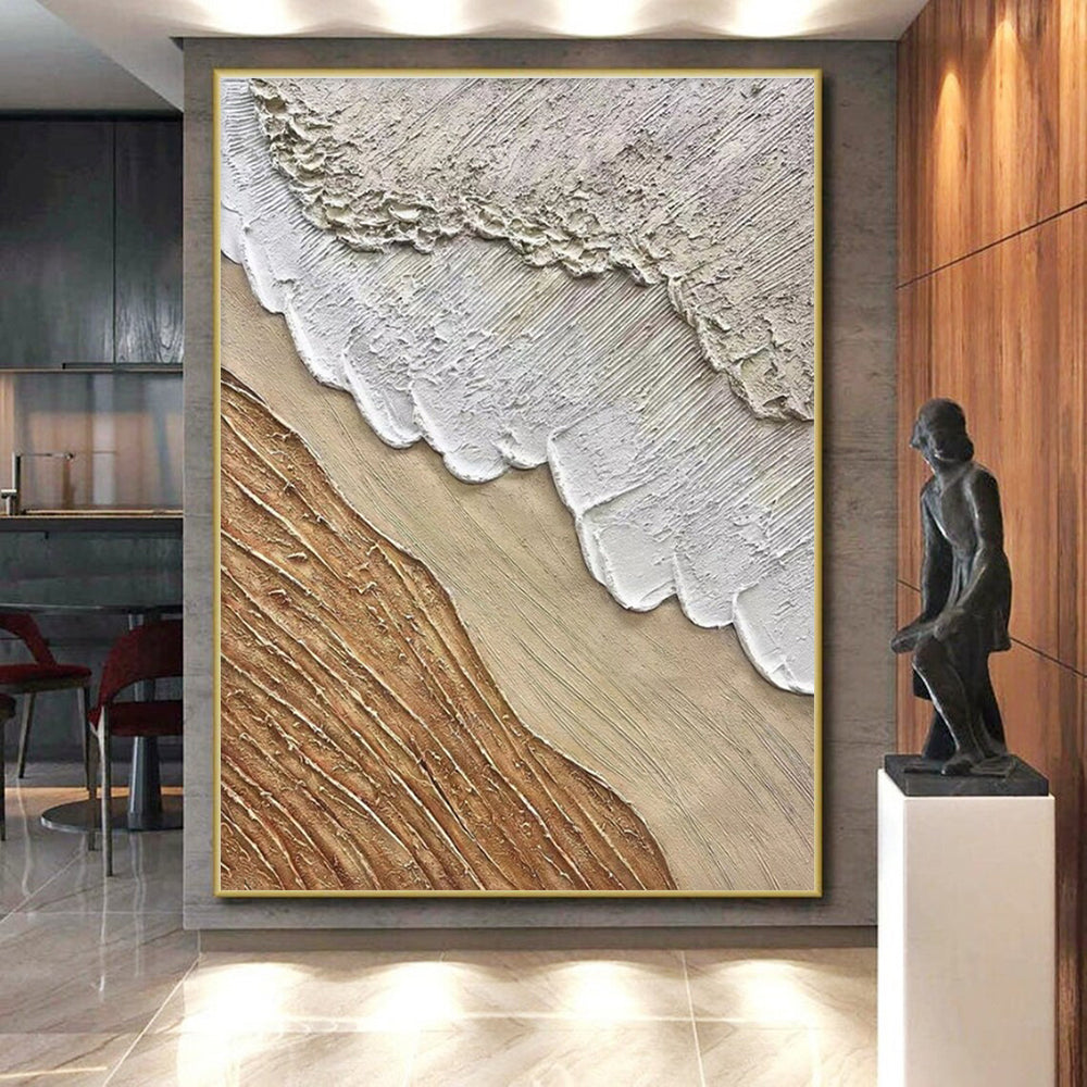 Oversized Abstract Wall Art - Beige, Brown & White Textured Layers Art PT569