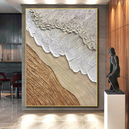 Oversized Abstract Wall Art - Beige, Brown & White Textured Layers Art PT569