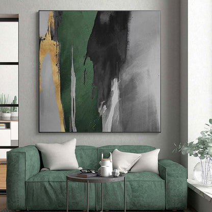 Hand Painting Green, Black, and Gold Abstract Work, Modern Art Acrylic PT002