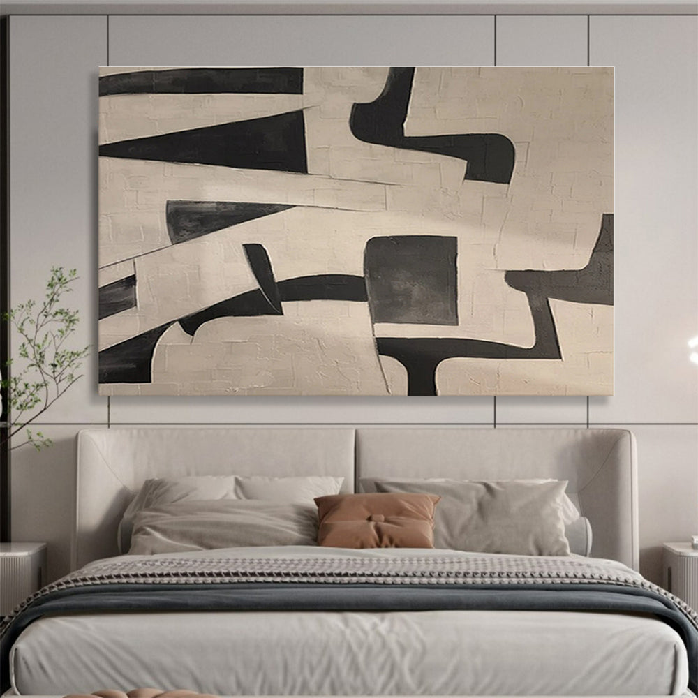 Unique Abstract Art Black & White Geometric Shapes On Canvas HPS028