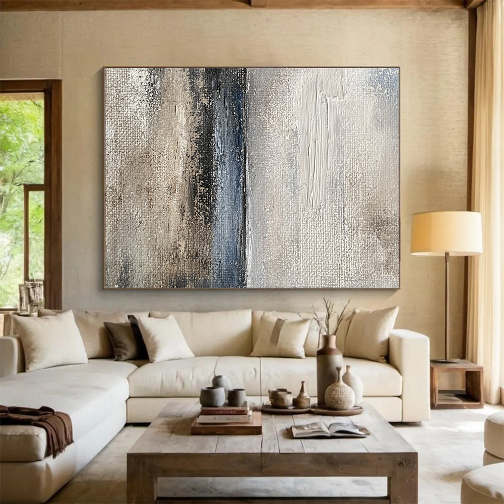 Large Abstract Painting For Living Room, Gray Blue Beige Abstract Seaside Art PT171