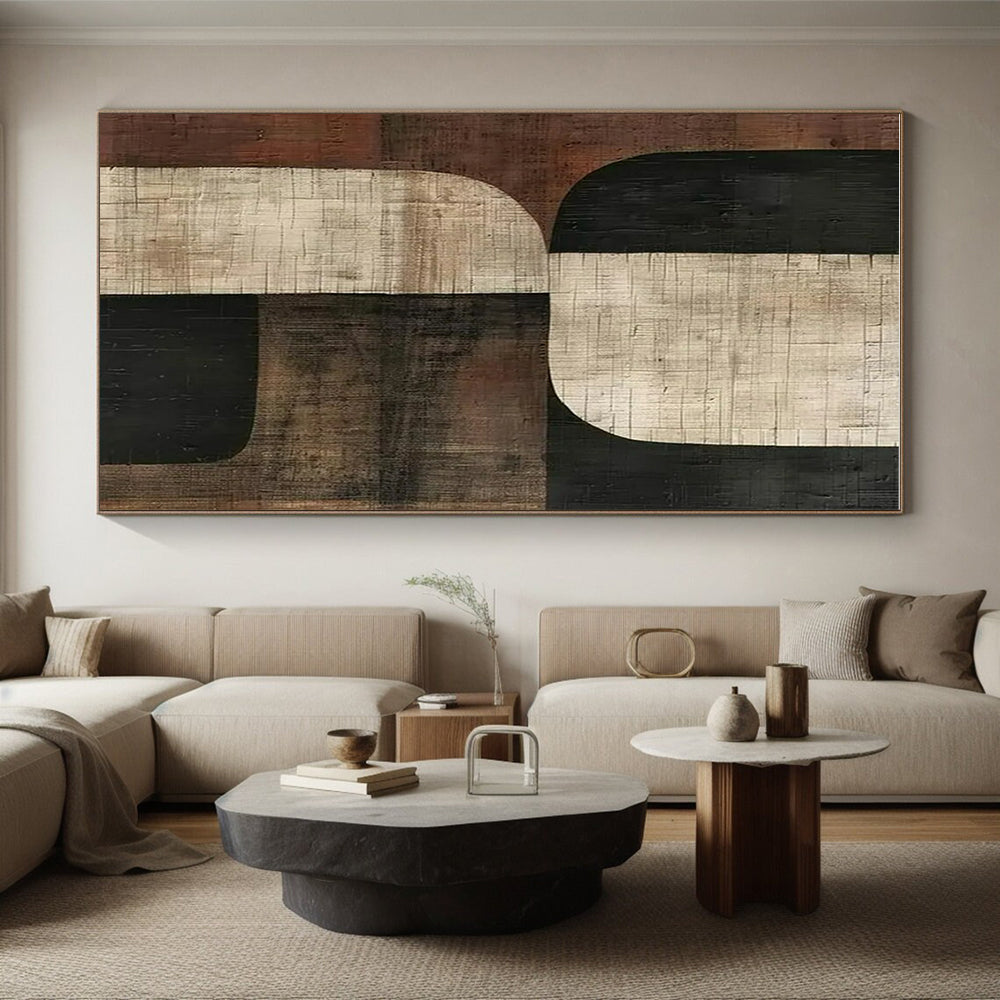 Large Size Brown, Black, and Beige Geometric Abstract Art PT818