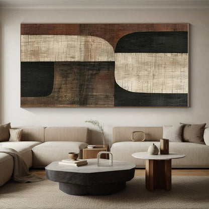 Large Size Brown, Black, and Beige Geometric Abstract Art PT818