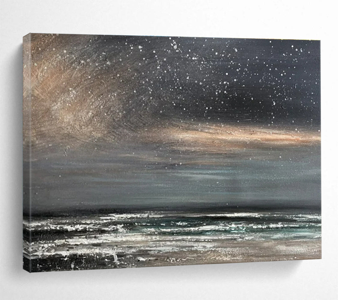 Buy Abstract Art Online Gray, Black, and White Abstract Seaside Night Art HPS409