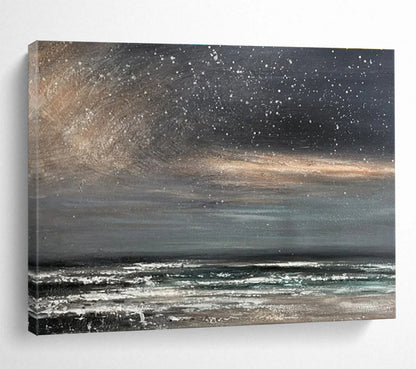Buy Abstract Art Online Gray, Black, and White Abstract Seaside Night Art HPS409