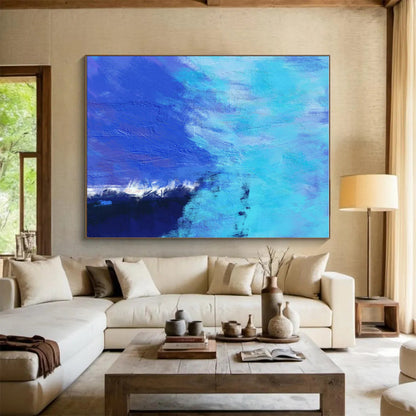 Large Size Blue and Turquoise Textured Abstract Art PT809