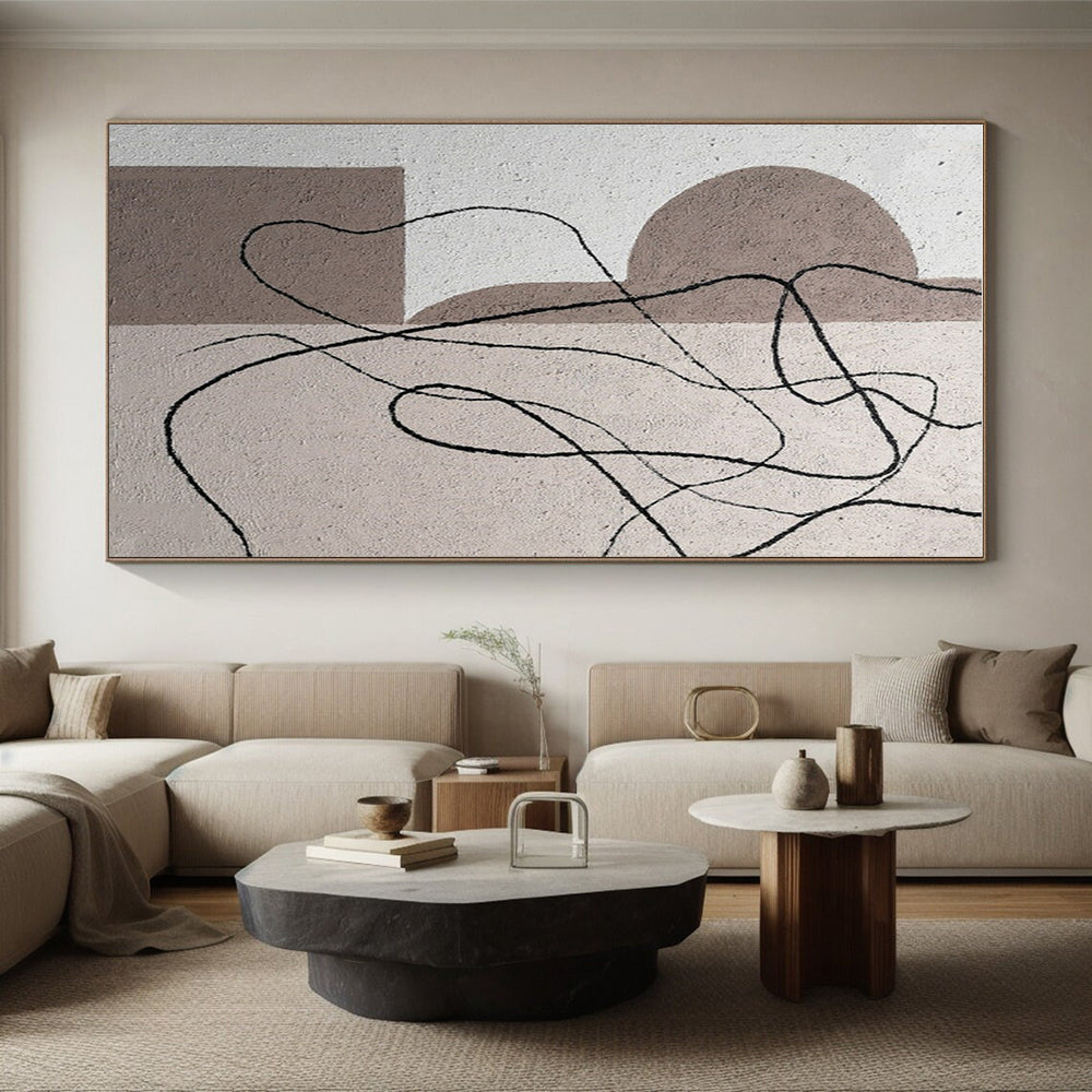 Cool Abstract Paintings Beige, Brown, and Black Linear Abstract Art PT676