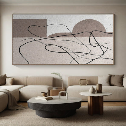 Cool Abstract Paintings Beige, Brown, and Black Linear Abstract Art PT676