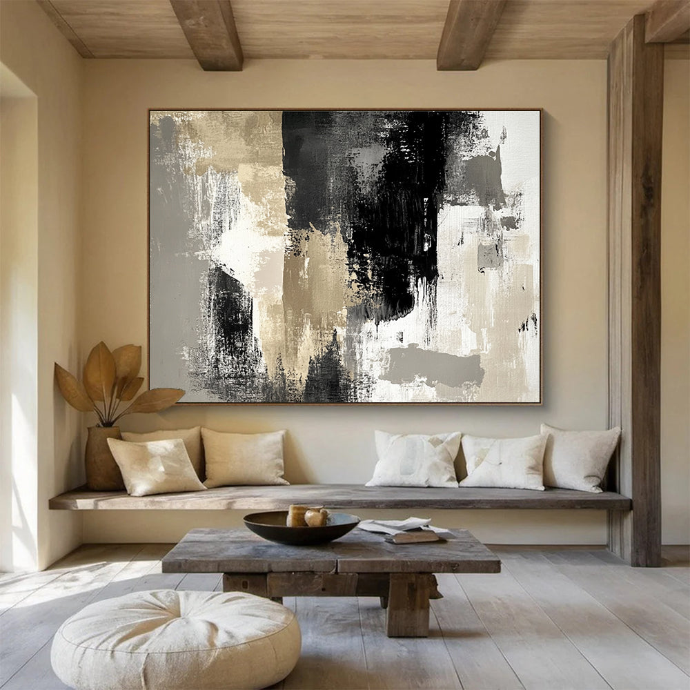 Modern Art Acrylic Black, Gold, Gray & White Textured Abstract Painting HPS274
