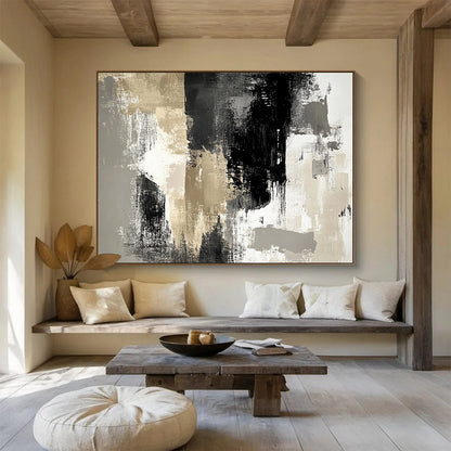 Modern Art Acrylic Black, Gold, Gray & White Textured Abstract Painting HPS274