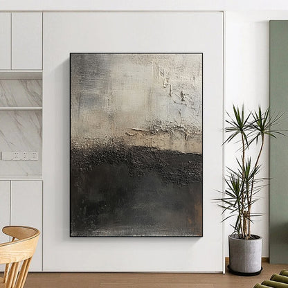 Abstract Canvas Wall Art Large With Black, Gray, Beige Textured Contrast On Canvas PT185