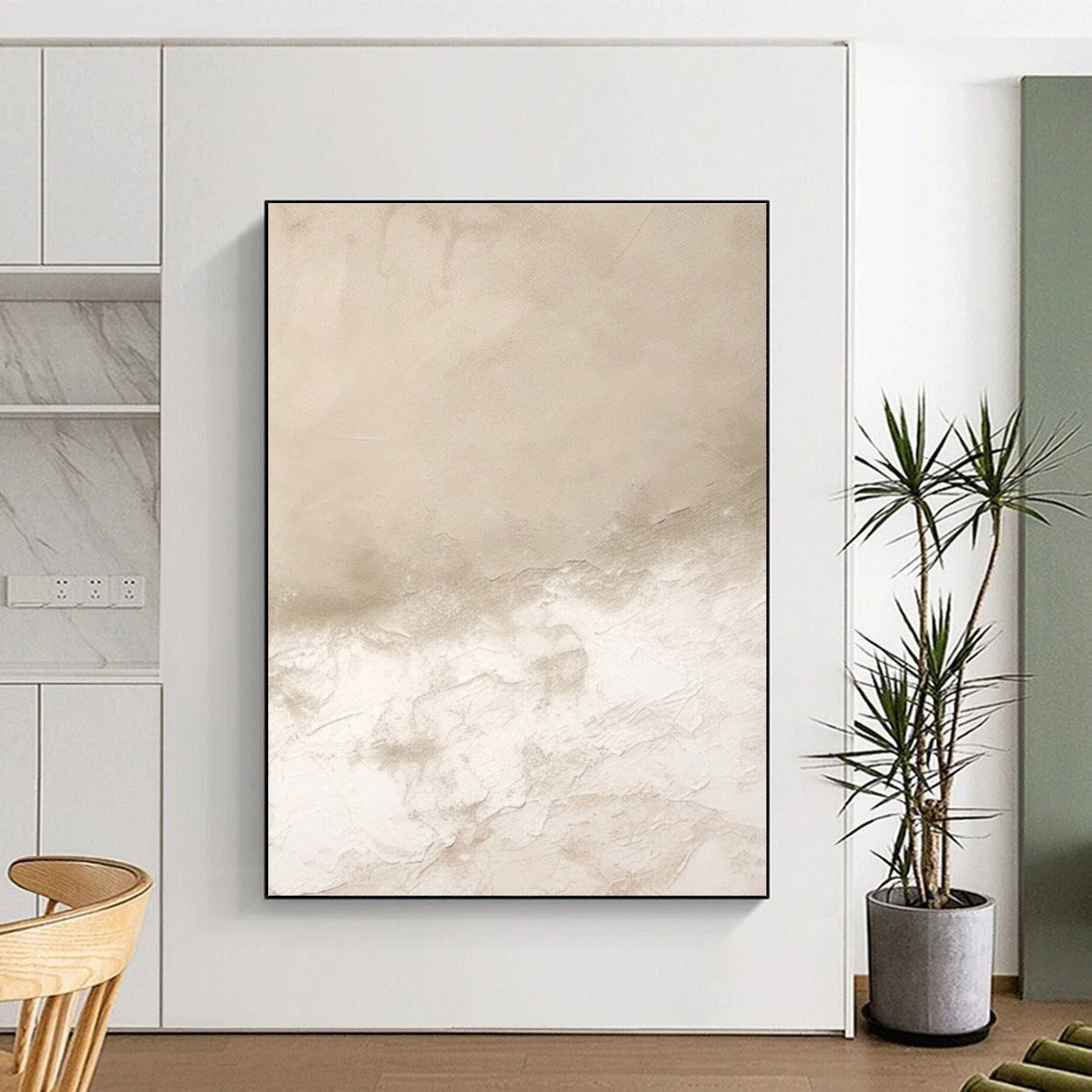 Handmade Art in Beige and White Textural Gradients PT229