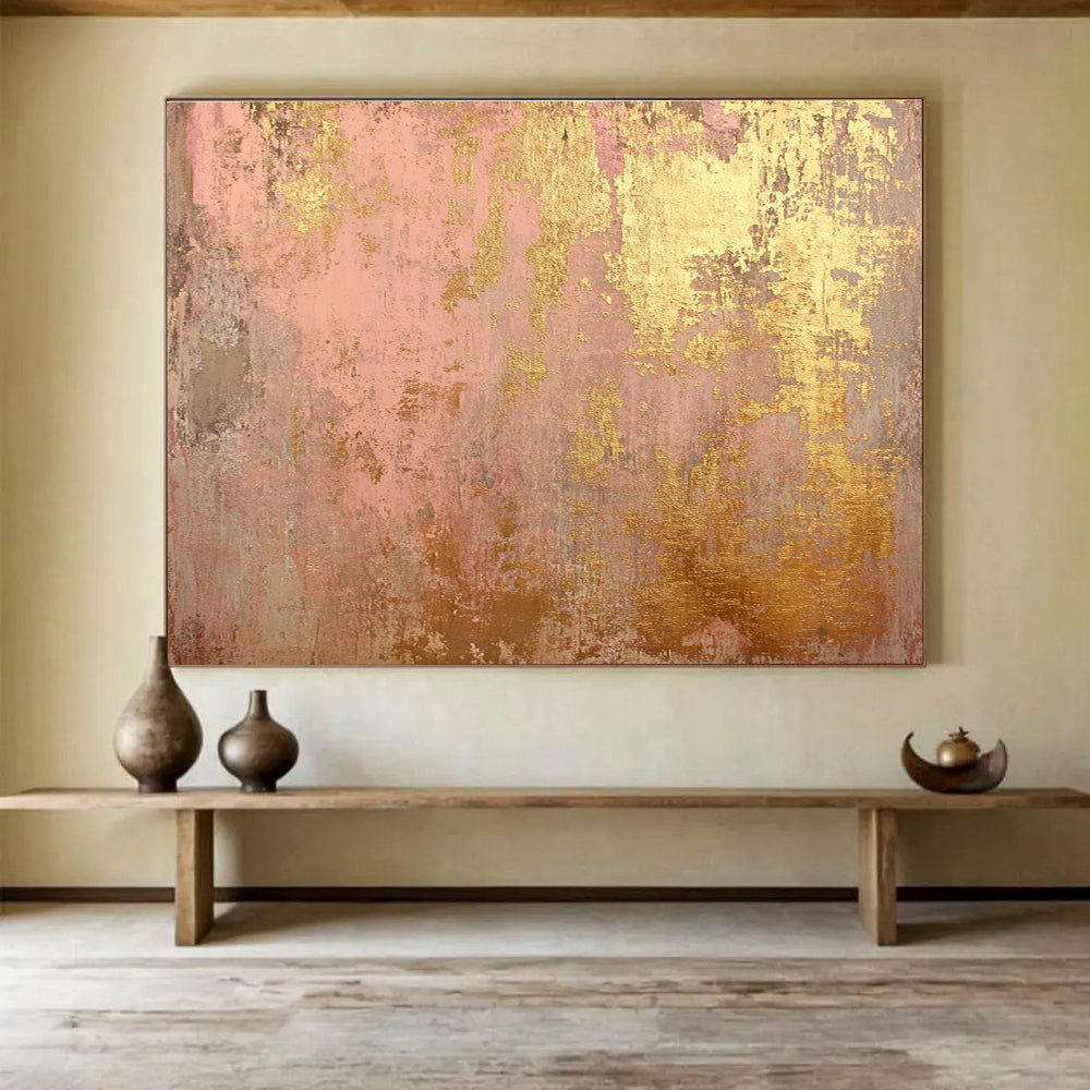 48x60 Pink & Gold Textured Abstract Acrylic Painting HPS245