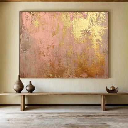 48x60 Pink & Gold Textured Abstract Acrylic Painting HPS245