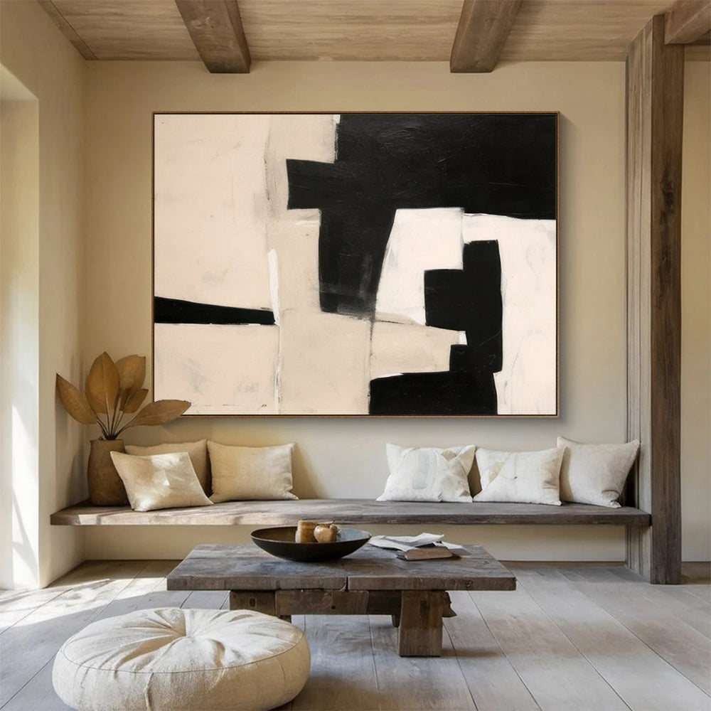 Minimalist Canvas Art Black & White Abstract Geometric Art HPS202
