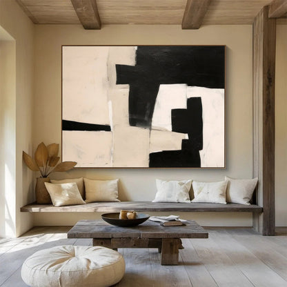 Minimalist Canvas Art Black & White Abstract Geometric Art HPS202