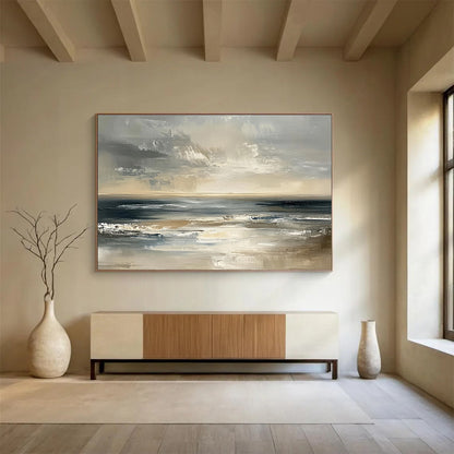 Buy Abstract Art Online Gray, Beige, and Black Textured Seaside Abstract Art HPS319