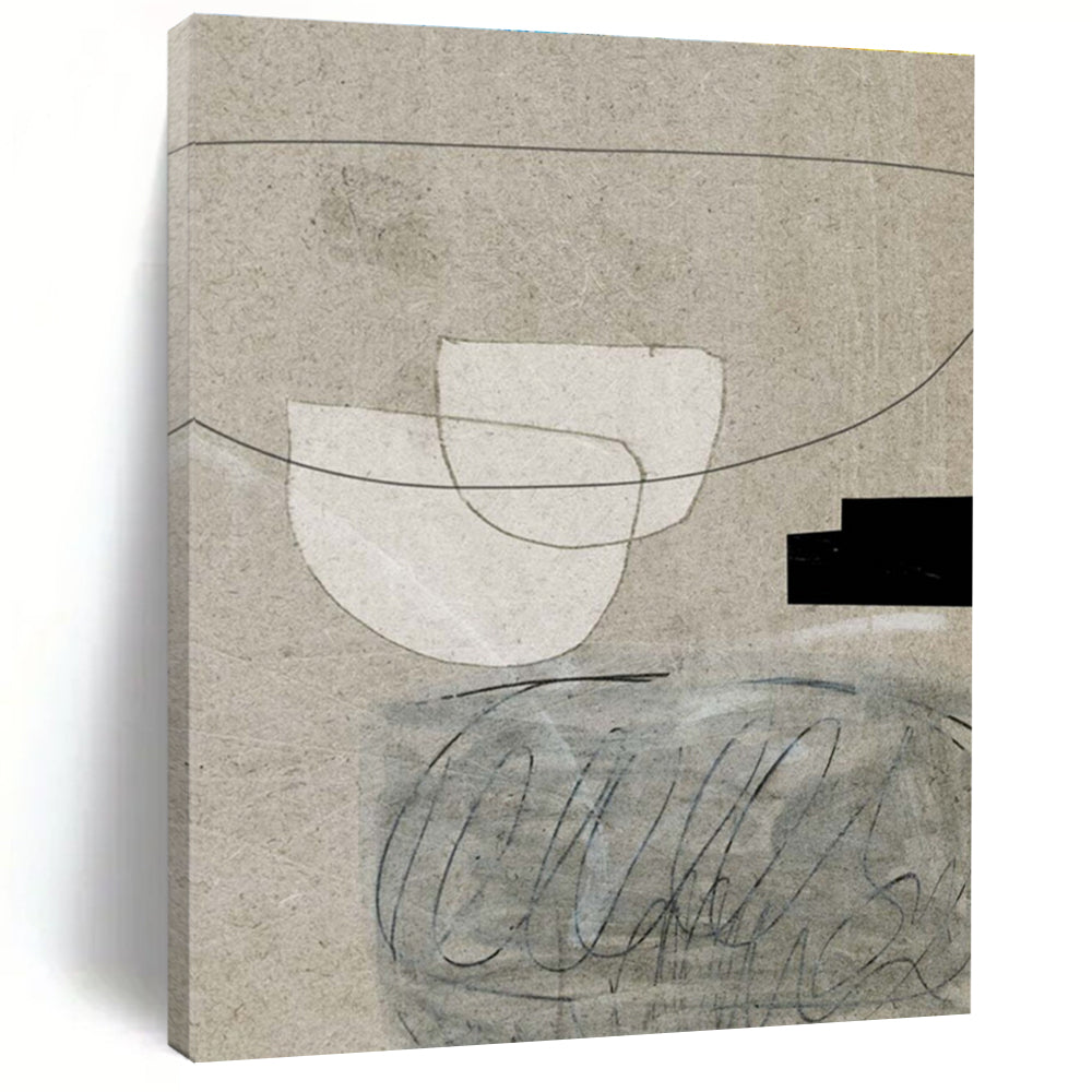 Minimalist Canvas Art in Beige, White, and Black Abstract Geometric Shapes PT242