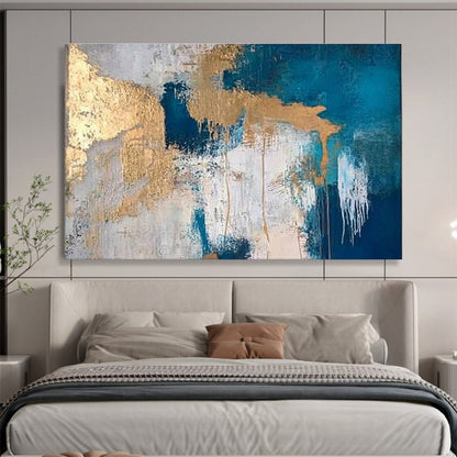 Hand Painted Art Teal, Gold & White Textured Abstract Acrylic Painting HPS238